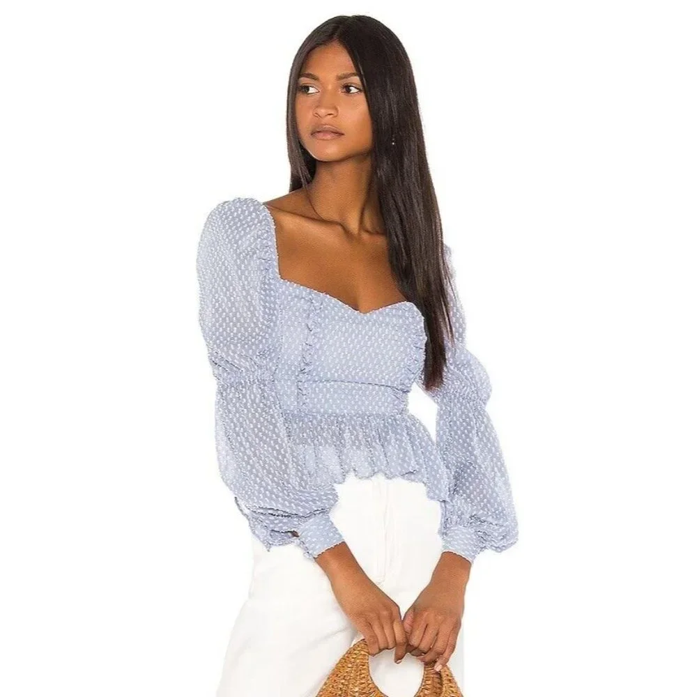 Song of Style Clara Top Sky Blue Long Sleeve Peplum